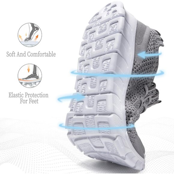 Women B-Grey Running Tennis Slip On Lightweight Workout Sport Jogging Sneakers - Picture 3 of 7